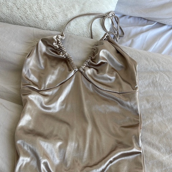 Garage Champagne Gold Halter Bodycon Mini Dress - Picture 1 of 3